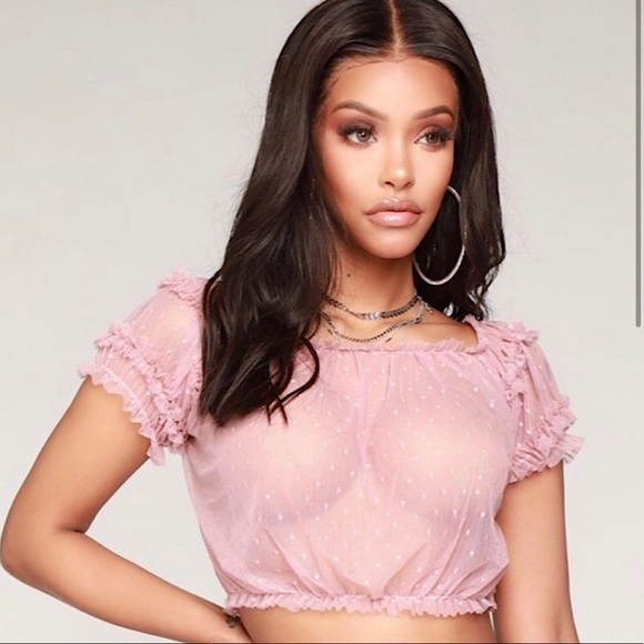 Fashion Nova Tops - FASHION NOVA Mauve Sheer Ruffled Sleeve Babydoll Blouse